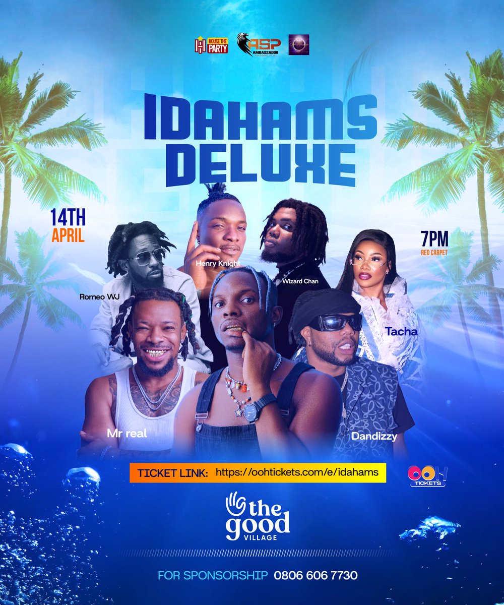 This event is for my people,friends,family that have been with me through thick and thin. I and my team thought we should do this to kick start the year before the roll out of new music from me. So everyone is invited. Come let’s have fun. #Idahamsdeluxe14thApril (Ticket 🎟️