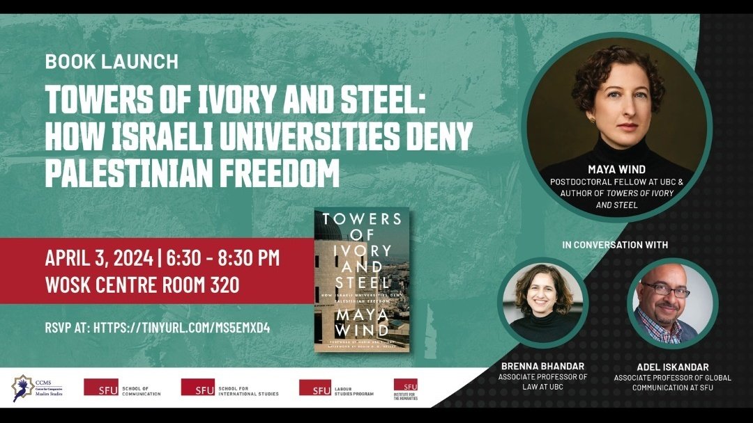 Join Dr. Maya Wind for her book launch of Towers of Ivory and Steel tonight at the Wosk Centre, room 320, beginning at 6:30pm.