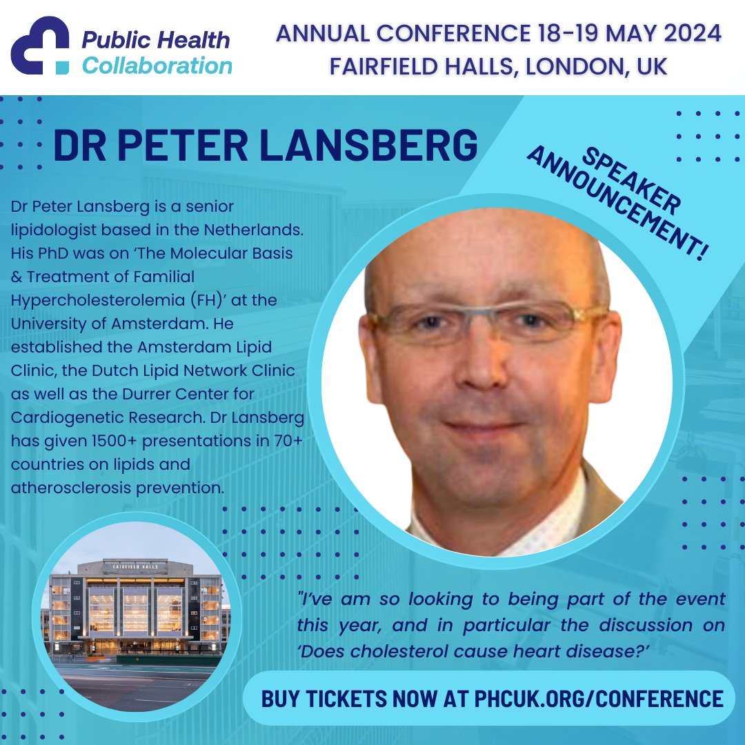 SPEAKER ANNOUNCEMENT: We are so delighted to share that Dr Peter @Lansberg will be joining #PHC2024, bringing his wealth of experience in lipidology to 'Does cholesterol cause heart disease?'. Don't miss the debate, livestream now available! Book at phcuk.org/conference
