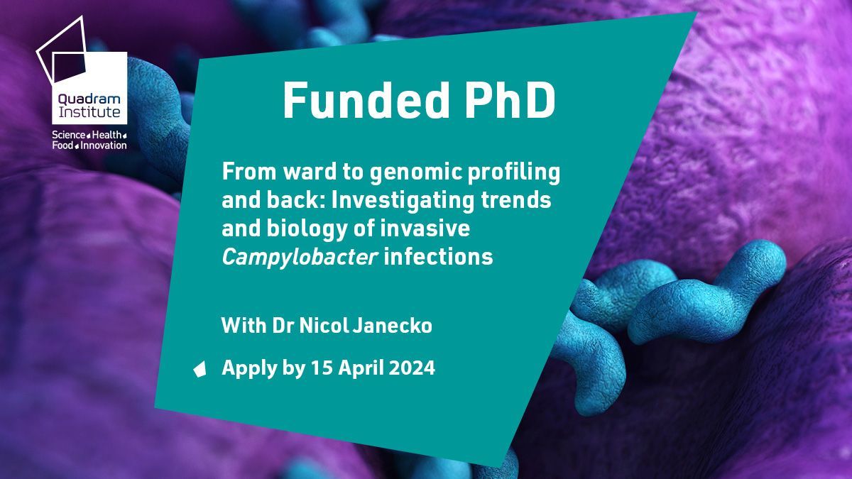 🎓 PhD Opportunity! 🦠 From ward to genomic profiling and back: Investigating trends and biology of invasive Campylobacter infections with Dr @N_Janecko 🗓️ Apply by 15 April: buff.ly/3xhbjNv