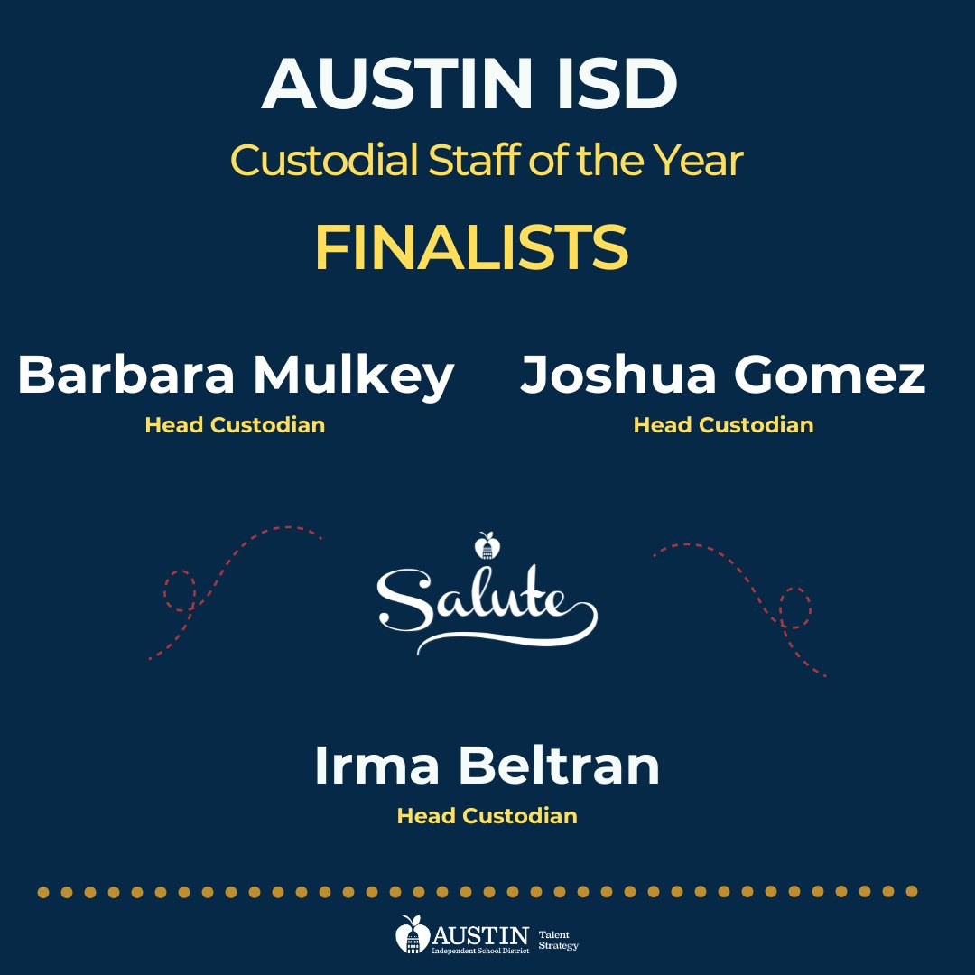Introducing our Custodial Staff of the Year Finalists! The <a href="/AustinISD/">Austin ISD</a> Custodial Staff of the Year will be announced on May 8th at the annual Salute awards! #Salute2024 #AISDjoy 🌟