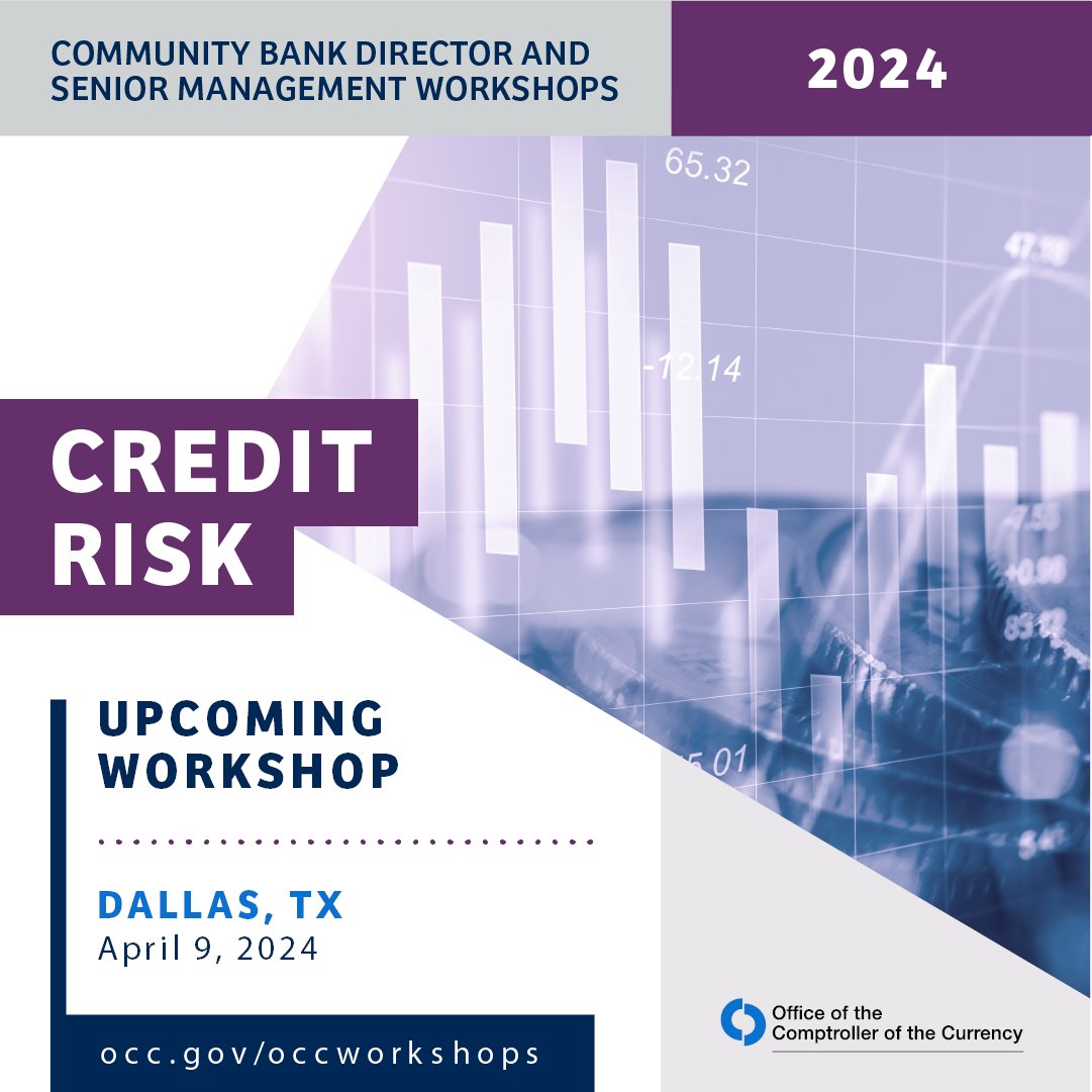 OCC-regulated community bank and federal savings association directors - learn how to effect change in credit culture and more. Register for the credit risk workshop in Dallas at: occ.gov/news-events/ev…