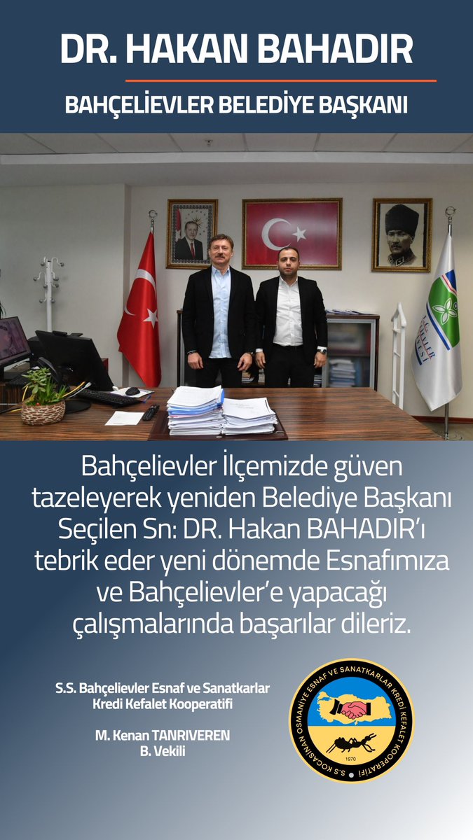 Kenan Tanrıveren (@tanriveren) on Twitter photo Bahçelievler İlçemizde güven tazeleyerek yeniden Belediye Başkanı Seçilen Sn: <a href="/DrHakanBahadir/">Dr.Hakan Bahadır🇹🇷</a> tebrik eder yeni dönemde Esnafımıza ve Bahçelievler’e yapacağı çalışmalarında başarılar dilerim. <a href="/sugur88/">25sUgur</a> Bahçelievler İlçemizde güven tazeleyerek yeniden Belediye Başkanı Seçilen Sn: <a href="/DrHakanBahadir/">Dr.Hakan Bahadır🇹🇷</a> tebrik eder yeni dönemde Esnafımıza ve Bahçelievler’e yapacağı çalışmalarında başarılar dilerim. <a href="/sugur88/">25sUgur</a>