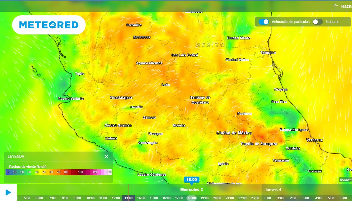 InfoMeteoro's tweet photo. 🔴ADVERTENCIA: fuerte viento esta tarde en el Altiplano, Golfo de México y sureste.

🌬️Ráfagas de 55-75 km/h principalmente Jal, Zac, Ags, Gto, Qro, Hgo, Mich, EdoMex, CDMX, Mor, Pue, Tlax, Oax, Ver

⚠️Posibles
-Tolvaneras
-Dispersión de contaminantes
-Refrescará https://t.co/FoMqaxUtEY