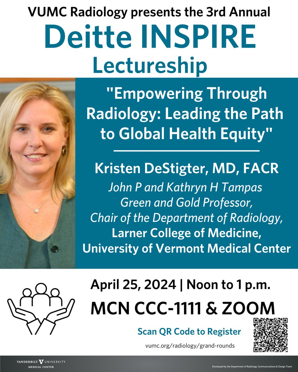 .@VUMCradiology will be hosting the 3rd annual Deitte INSPIRE Lectureship w/ Kristen Destigter, MD, FACR, from @UVMLarnerMed @UVMMedCenter! Learn more/register here: vumc.org/radiology/radi…