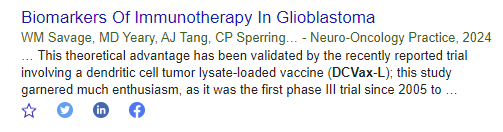 'This theoretical advantage has been validated by the recently reported trial involving a dendritic cell tumor lysate-loaded vaccine (#DCVax-L); this study garnered much enthusiasm…'
💪
$nwbo #glioblastoma $mrk $bmy $rhhby $azn $lly $abbv

goo.gl/scholar/YydZ83 #ScholarAlerts