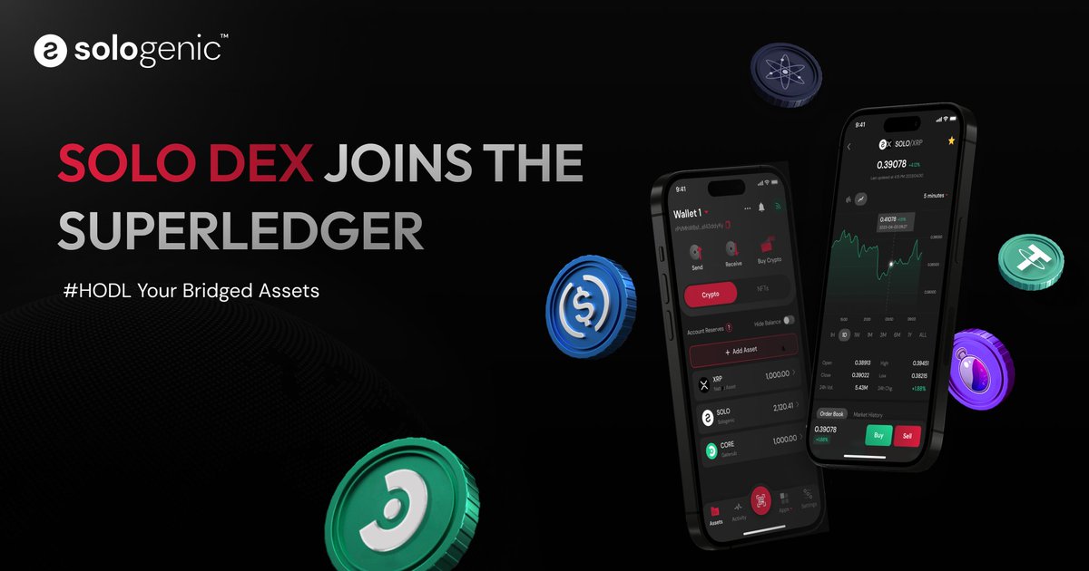 SOLO DEX Wallet now supports $USDC, $COREUM, $ATOM, and $OSMO for management of bridged assets to the #XRPL. Giving advanced tokenization solutions to projects and communities looking to expand their interoperable footprint. Download the App: sologenic.com/solo-app #GoSOLO