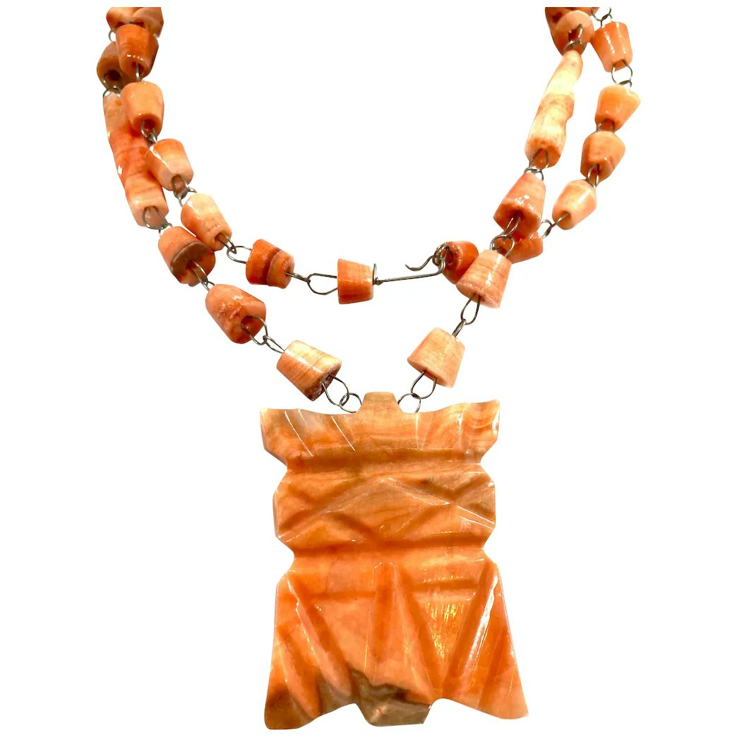 Ethnic Tribal Style Carved Salmon Orange Onyx Beaded Pendant Necklace #rubylane #vintage #retro #necklace #beaded #genuine #stone #necklace  #jewelry #vintagejewelry #giftideas #jewelryaddict #vintagebeginshere #givevintage #mothersday2024 #SpringColors rubylane.com/item/136230-E1…