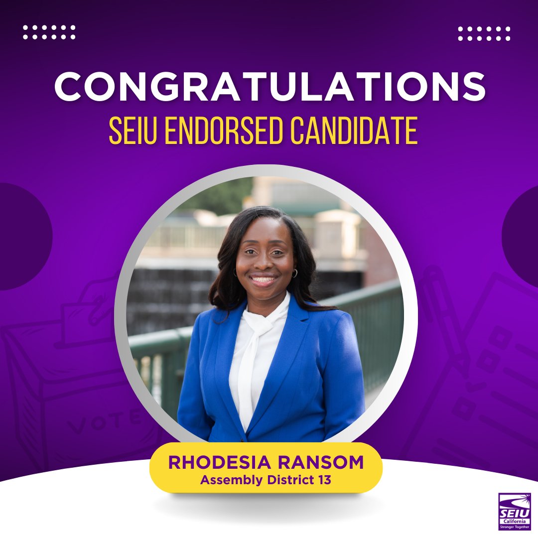 Congratulations to AD 13 candidate Rhodesia Ransom @RhodesiaRansom for advancing into the general election in November! SEIU members were proud to campaign for her in the March primary.