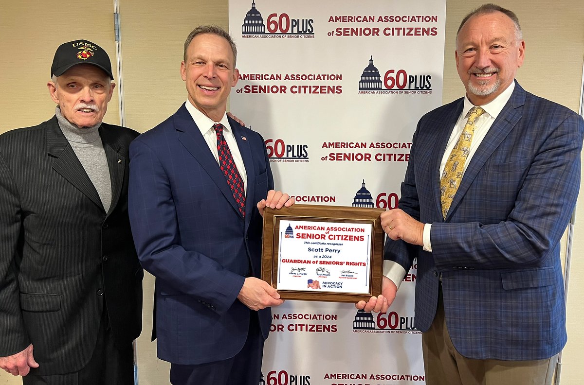 60 Plus - The American Association of Senior Citizens recognizes Representative Scott Perry as a 2024 Guardian of Seniors' Rights. Thank you for all that you do for Senior Citizens! @RepScottPerry @sanuzis @JimMartin60Plus