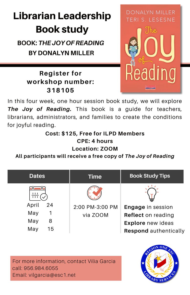 Time to spread the Joy of Reading! 📘🌼Register for our Spring Book Study here 👉apps.esc1.net/ProfessionalDe… #SchoolLibraryMonth #esc1Libraries