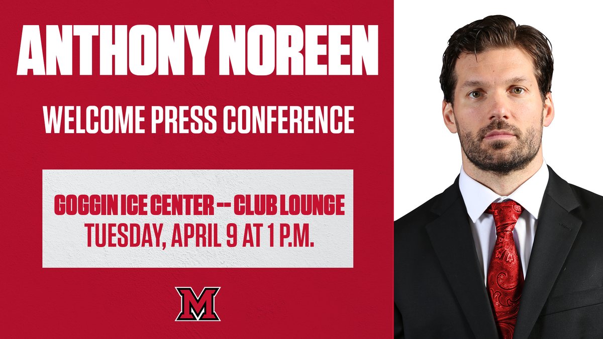 Join us for Coach Noreen's press conference on Tuesday, April 9 at 1 p.m. in Oxford! The press conference will be held in the Goggin Ice Center club lounge: bit.ly/Noreen040924. #RiseUpRedHawks