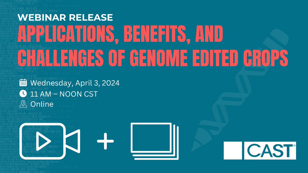 Thank you to all the participants, presenters, and panelists for joining the webinar release of 'Applications, Benefits, and Challenges of Genome Edited Crops.' Download the recording, paper, and presentation slides now! tinyurl.com/CASTGenomeEdit… #CASTPaper #CASTWebinar