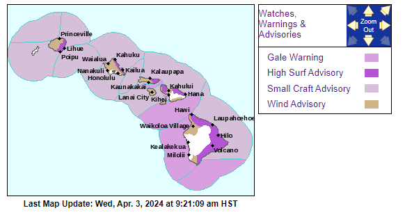 A number of high wind and related advisories are being reported from the weather.gov/hfo/