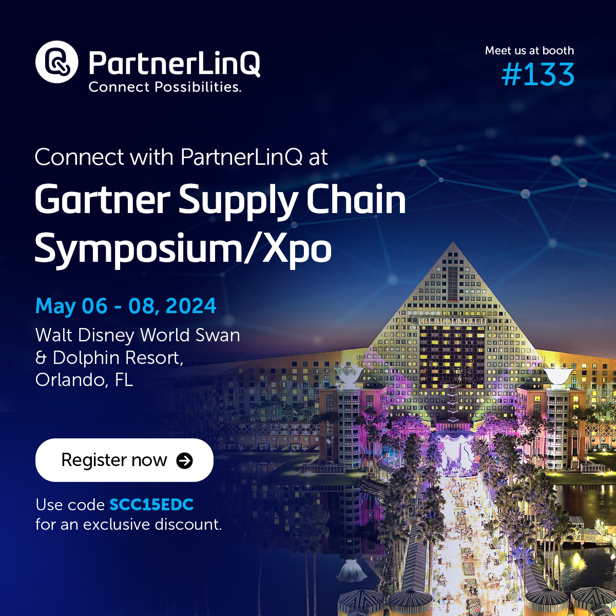 Join PartnerLinQ at the Gartner 2024 NA Supply Chain Symposium/Xpo™ to learn about the latest supply chain strategies and best practices. 
Register now with code SCC15EDC. hubs.li/Q02rK8ft0
#Gartner #xpo2024 #ConnectPossibilities #PartnerLinQ