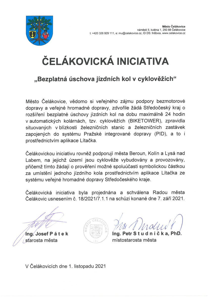 P_Studnicka's tweet photo. #Cyklověž 🚲| Rada města #Čelákovice podporuje iniciativu @StredoceskyK a #IDSK integrovat 6️⃣ cyklověží #Biketower do @PIDoficialni a mobilní aplikace @LitackaPraha. Držitelé časových kuponů #PID s platností 3 měsíce a více na #Lítačka budou mít úschovu 🚴♂️ bezplatnou💯👍🏻. https://t.co/RSGcl7CHbp
