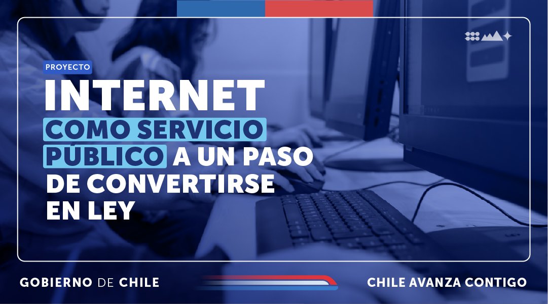 ¡A un paso de ser ley! El proyecto Internet como Servicio Público fue aprobado por la Comisión Mixta y avanza en su tramitación. 👉Uno de sus objetivos es subsidiar la conectividad de familias de sectores vulnerables para asegurar el acceso a la red de todos los chilenos 💪🇨🇱