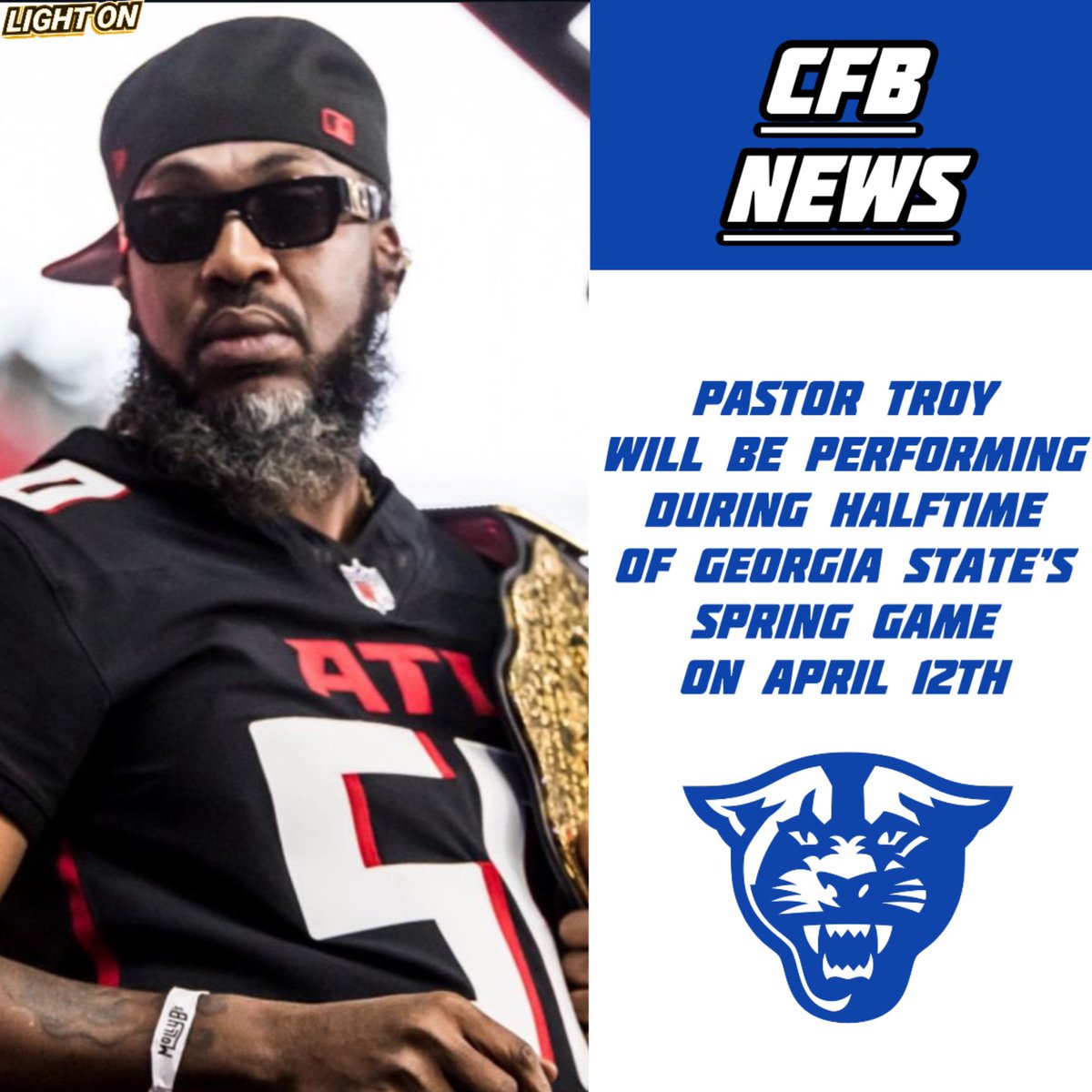 Pastor Troy will be performing during halftime of Georgia State’s spring game on April 12th, per @GeorgiaStateFB . 📸: @PastorTroyDSGB