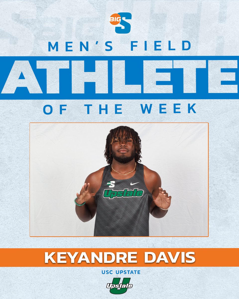 His distance of 61.62m in the hammer throw at the Raleigh Relays is the top effort in the Big South this season 💪
 
<a href="/UpstateXCTrack/">USC Upstate Cross Country/Track & Field</a>'s Keyandre Davis is the #BigSouthOTF Men's Field Athlete of the Week!