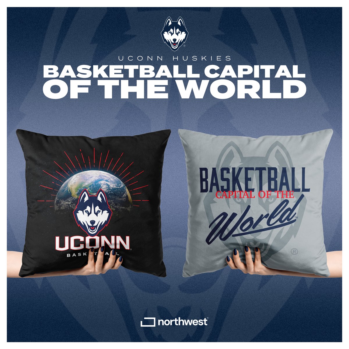 The Basketball Capital of the world. Now THAT has a nice ring to it. 😎🏀 Grab one of our @UConn throw pillows featuring a brand-new design: bit.ly/4apnrL9 #MarchMadness | #UConn | #Northwest