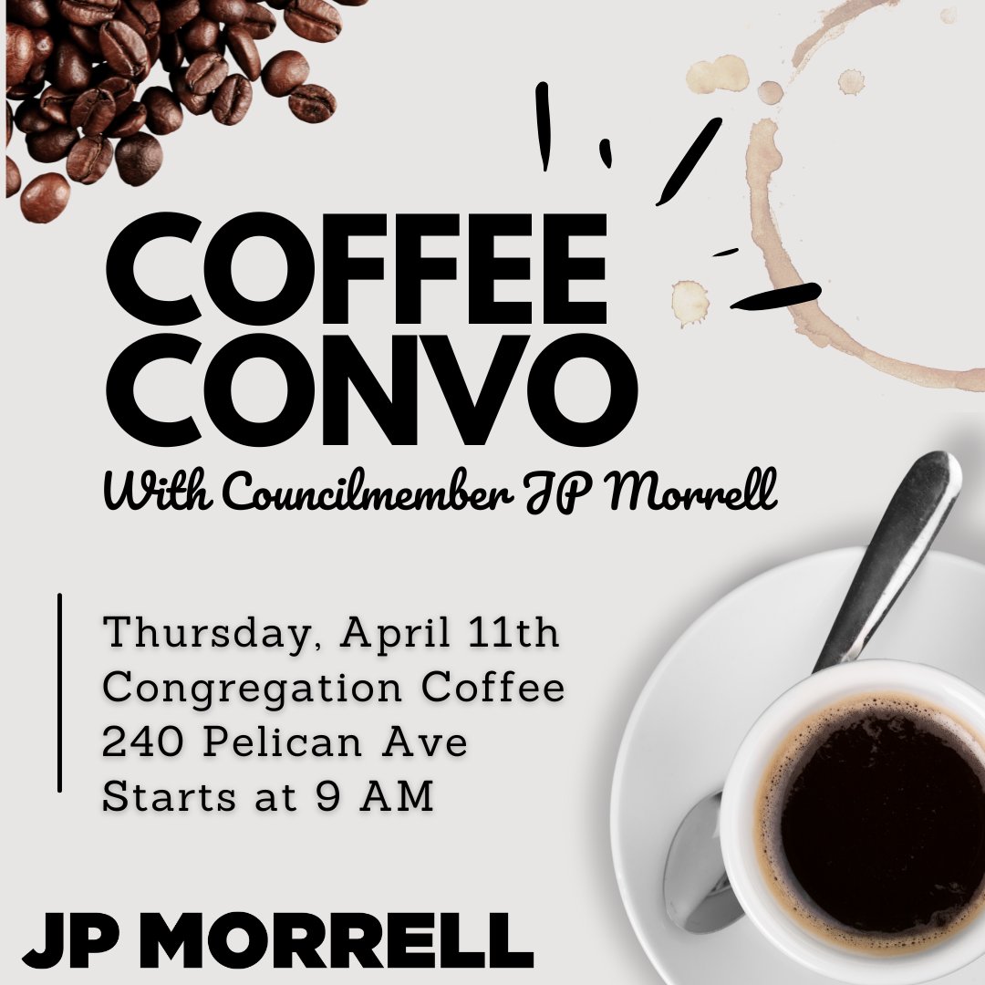 JPMorrell's tweet photo. Algiers, come grab a coffee with me! Join me to discuss the issues affecting you and your family.

☕️: Congregation Coffee
🗓️: Thursday, April 11
🕑: Starts at 9 AM

See y'all there! https://t.co/qYFk7zWDE1