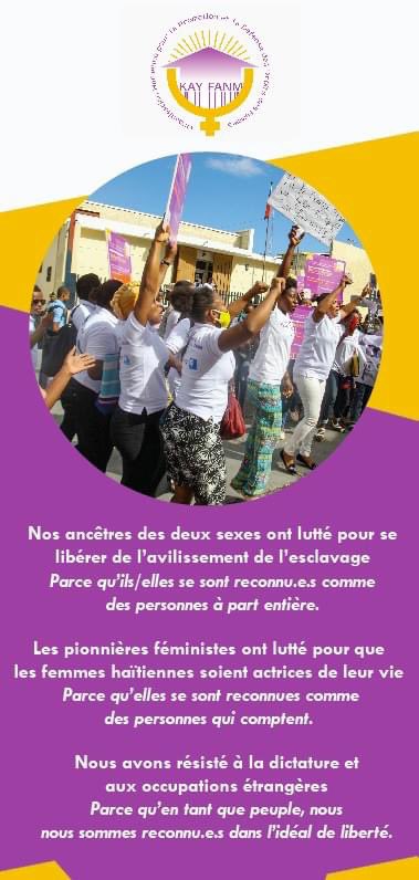 Nos ancêtres des 2 sexes ont lutté pour se libérer de l'avilissement de l'esclavage. Les pionnières féministes ont lutté pour que les femmes haïtiennes soient actrices de leur vie. Nous avons résisté à la dictature et aux occupations. #Liberté #3avril