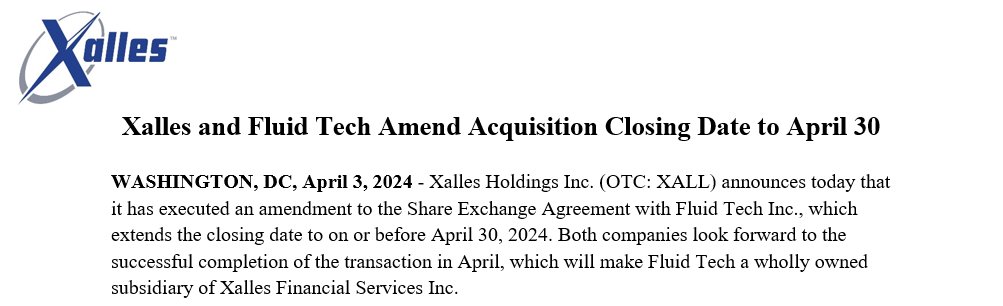 $XALL & Fluid Tech Amend Acquisition Closing Date to April 30 otcmarkets.com/stock/XALL/news