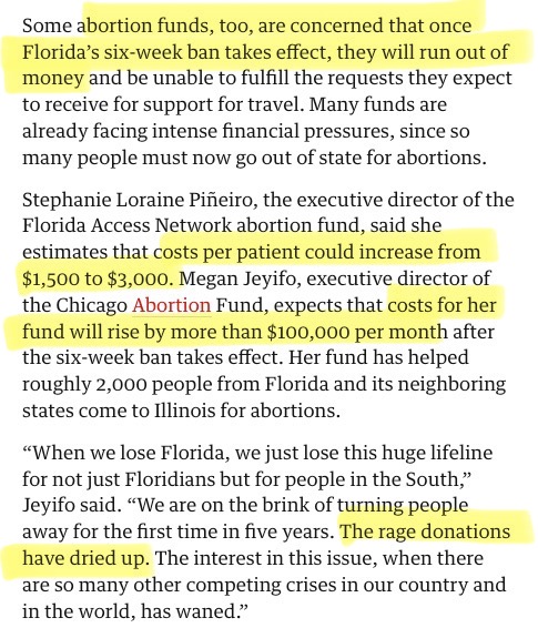 Abortion funds have been struggling to keep up with demand for out-of-state travel. With Florida's 6-week ban set to take effect on May 1, they're warning that they need more donations or they'll have to turn people away theguardian.com/us-news/2024/a…