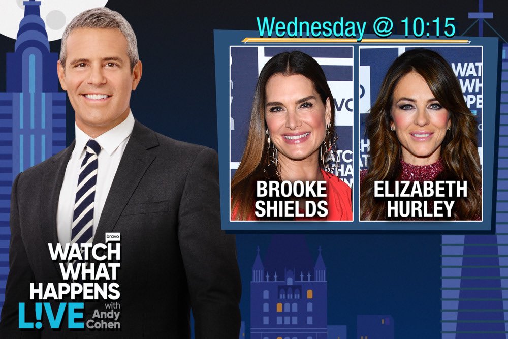Don’t miss Brooke Shields and Elizabeth Hurley on #WWHL tonight at 10:15/9:15c! 🤩