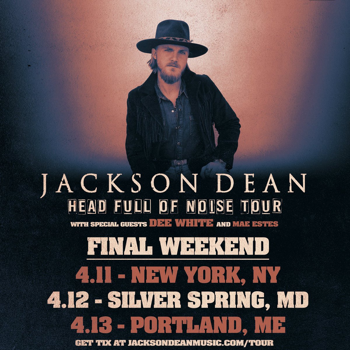 FINAL WEEKEND! Catch the last shows of Jackson Dean’s #headfullofnoisetour on April 11th, 12th, and 13th. Get your tickets now at jacksondeanmusic.com/tour