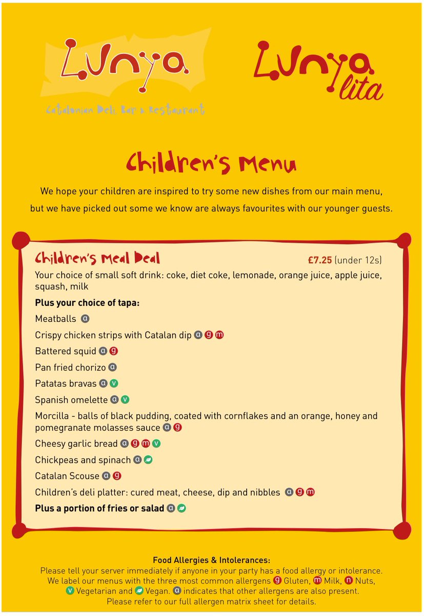 Our children’s menu is rather good. All our own food. Great selection and no cheap shite frozen stuff out of a bag. And it’s now just £7.25.