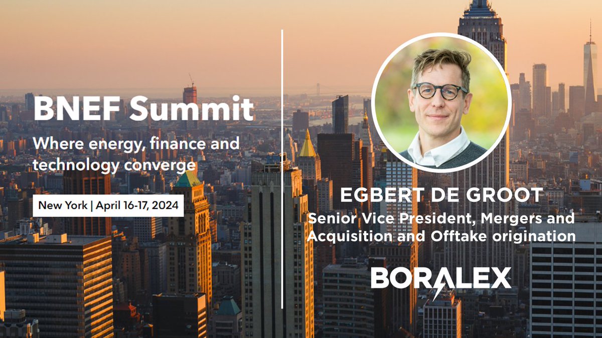 EVENT 📆 Will you be attending the New York @BloombergNEF Summit on April 16-17? Don't miss the expert panel 'Optimizing Revenue for Renewable Energy Projects', featuring Boralex's Egbert de Groot! Details & Registration 👉 bit.ly/4aFcAMV