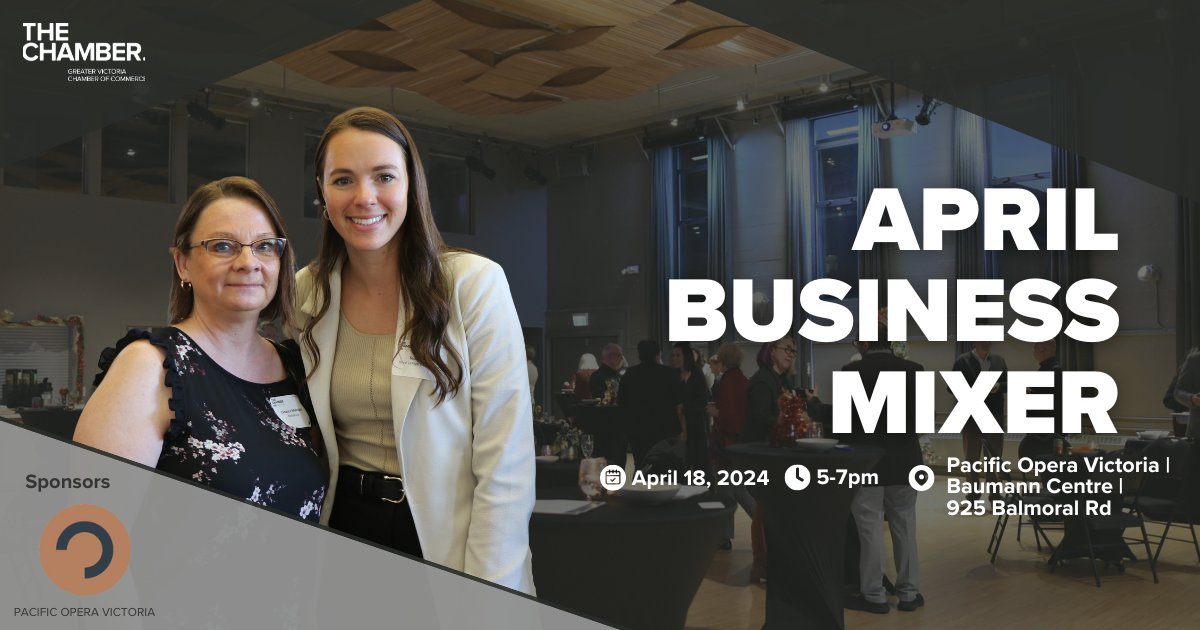 🎼 We hope you're getting excited - next week is our April Business Mixer at @PacificOperaVic's Baumann Centre! This event is now at capacity. 💻 More details: web.victoriachamber.ca/events/AprilBu… #ChamberEvents #ChamberNetwork