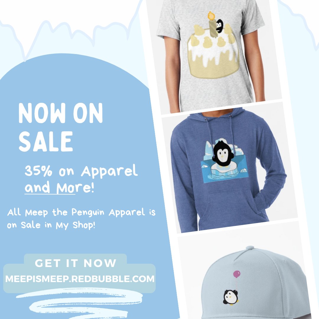 35% OFF ON ALL MEEP THE PENGUIN APPAREL IN MY SHOP! ALL HOODIES, HATS, SHIRTS, SOCKS, AND MORE ARE ON SALE! GET THEM TODAY AT MeepisMeep.redbubble.com or the link in my bio! #penguin #penguins #meepthepenguin #apparel #sale #apparelsale #redbubble #redbubbleshop #redbubbleartist