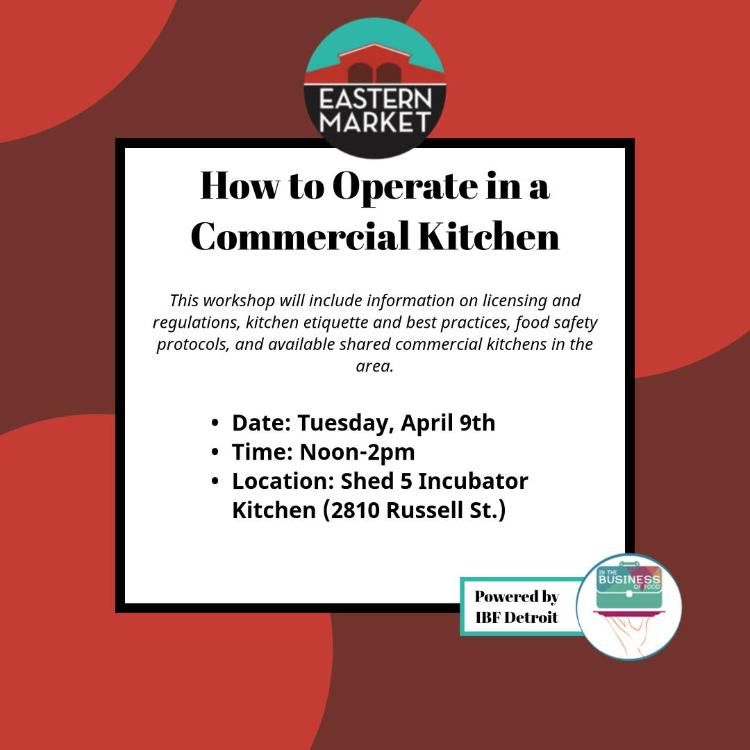 Register today for the 'How to Operate in a Commercial Kitchen' workshop to learn the ins and outs of working in a shared commercial kitchen. This workshop is FREE to attend! Tuesday, 4/9 from 12 pm- 2 pm in the Shed 5 Incubator Kitchen. Register at eventbrite.com/e/how-to-opera….