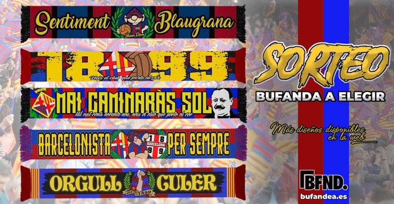 fcbisprime's tweet photo. 🎁 SORTEAZO BUFANDA 🎁

🔵🔴 ¡Gracias a @bufandea sortearemos una bufanda del FC Barcelona a elegir por el ganador!

📌PARA PARTICIPAR:
🔁 RT al tuit
👤 Seguir a @bufandea y @marc98martinez 
📣 Menciona a un amig@ para doble participación.

🍀 ¡Ganador el domingo 7 de Abril! https://t.co/pLLwubnEvr