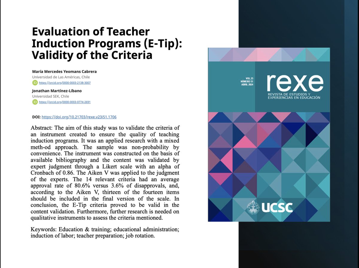 Compartimos artículo publicado en <a href="/RevistaRexe/">Revista REXE</a> de <a href="/ucscconcepcion/">UCSC Concepción</a> que presenta instrumento para evaluar la #calidad de #Programas de #Inducción #Docente por @udla_cl y @usek_chile >>
Descarga artículo e instrumento aquí lnkd.in/e558yFDh <a href="/SaludSocUDLA/">Facultad de Salud y Ciencias Sociales UDLA</a> @UdlaInvestiga #udla