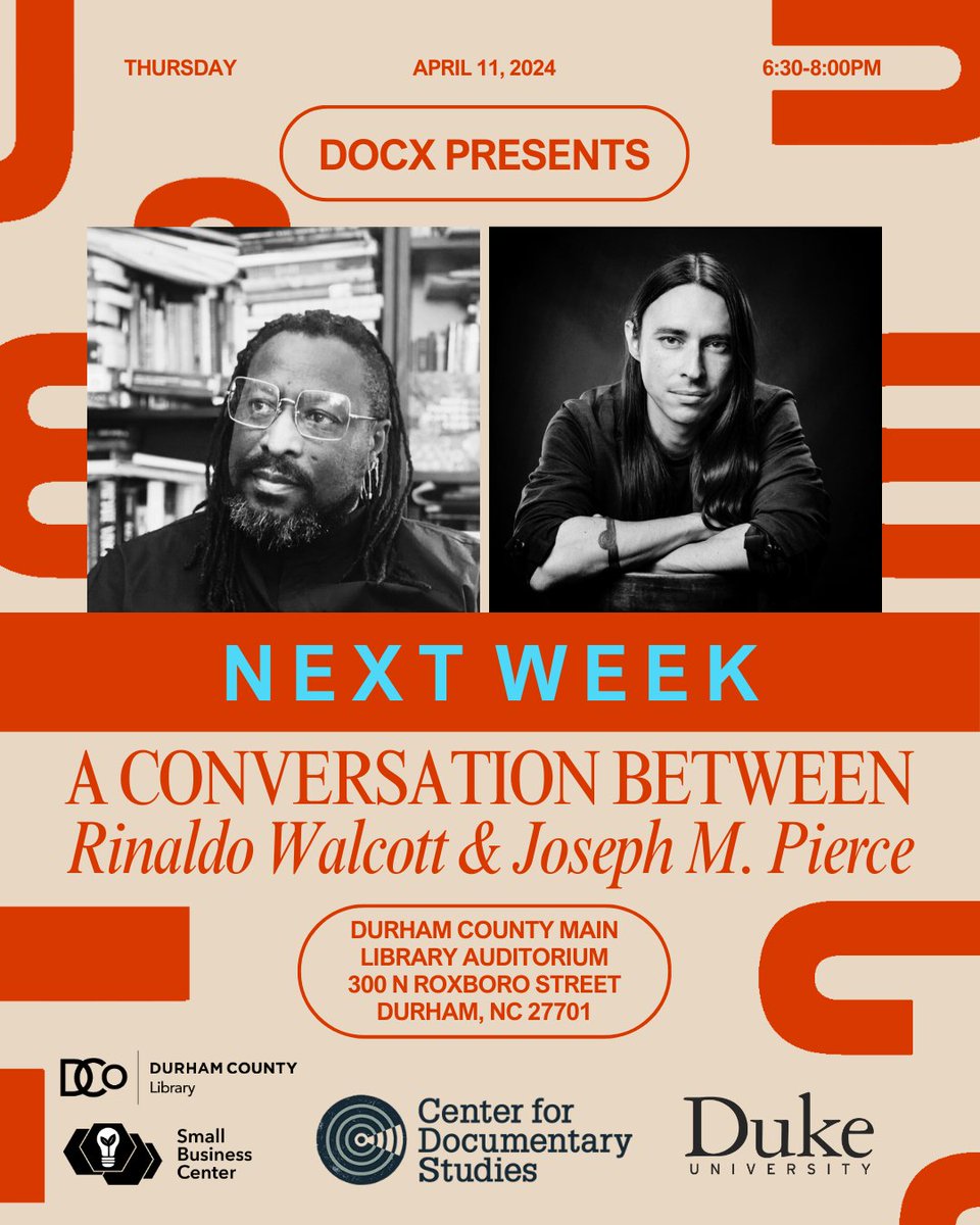 Center for Documentary Studies (@cdsduke) on Twitter photo NEXT WEEK: Join us on Thursday, April 11 for a public event featuring renowned scholars Rinaldo Walcott and Joseph M. Pierce. 
They'll explore the history and possibility of living, thinking, being and sensing otherwise. duke.is/otherwise-talk NEXT WEEK: Join us on Thursday, April 11 for a public event featuring renowned scholars Rinaldo Walcott and Joseph M. Pierce. 
They'll explore the history and possibility of living, thinking, being and sensing otherwise. duke.is/otherwise-talk