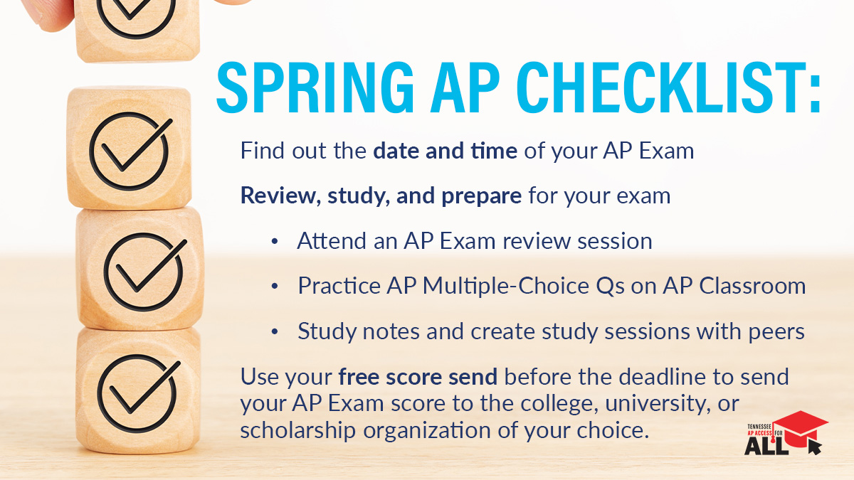 AP exam season is approaching quickly! Here is a short checklist to make sure you are prepared to ace your exams! #APAccessforALL. And don't forget to attend our LIVE AP Exam Review Sessions. tnapaccessforall.org/ap-exam-review…