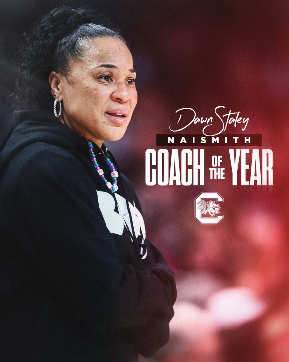 🏆 The One, The Only 🏆 Dawn Staley has been named the @NaismithTrophy Coach of the Year!! She is the first coach to receive the award 3 years in a row.