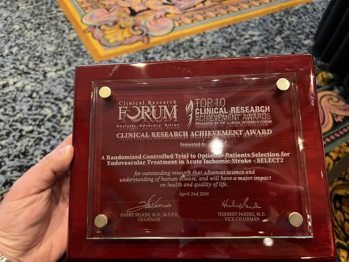 Honored to receive the 2024 Clinical Research Forum top 10 award on behalf of @SELECT2Trial investigators.Inspiring & motivational to see exciting progress on many healthcare fronts by elite clinician scientists.This recognition motivates us to keep pushing boundaries @CRForumUS