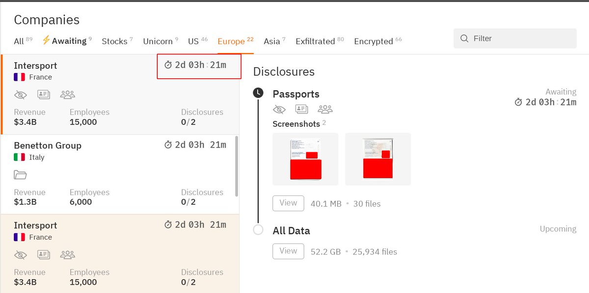 _SaxX_'s tweet photo. 🚨🔴CYBERALERT🔴 | 🇫🇷Intersport victime d'une cyberattaque par le groupe de ransomware Hunters.

52Go de données sensibles de l'enseigne Intersport seraient en possession de cybercriminels.

On parle de +25 000 fichiers incluant des données clients ou encore d'employés.

Sur leur site du darkweb, le compte à rebours est enclenché laissant +2jours à l'enseigne pour payer une rançon avant diffusion des informations.

Le groupe de cybercriminels à l'origine du piratage de #intersport est très récent dans le paysage de la cybercriminalité.

Ils ont auparavant attaqué et diffusé les données d'autres entreprises comme grandparisamenagement en France !

Si vous êtes client de l'enseigne, la vigilance reste de mise !

Bon courage aux équipes internes et externes.

Cybèrement vôtre,

SaxX

cc @H4ckManac