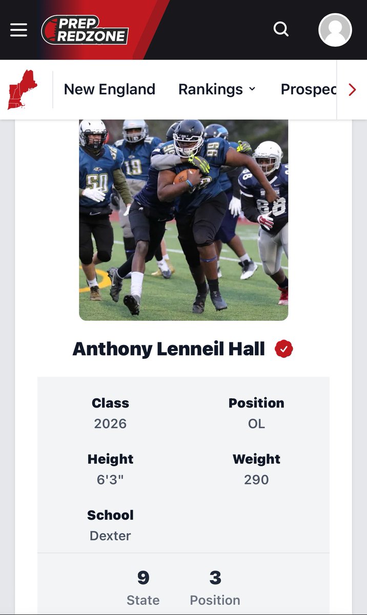 Blessed to be ranked as the #9 best athlete in New England and the #3 best Offensive Lineman in class 2026 @PRZNewEngland @PRZ_CoachSilva @CoachCDay @coachdinofb
