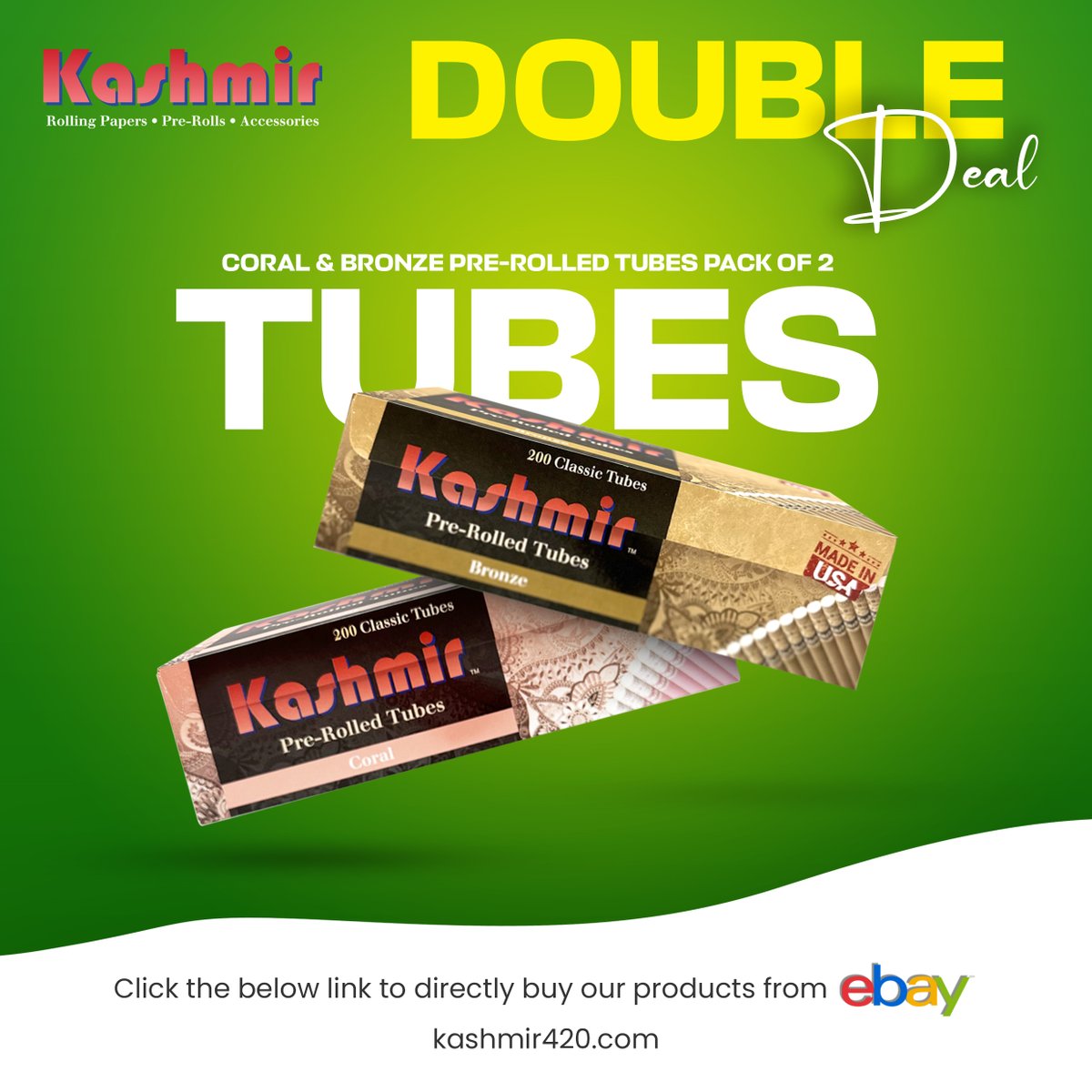 Twice the delight in every pack! 🚬 Enjoy double satisfaction with our pack of 2 Coral and Bronze Pre Rolled Tubes. Order now from our collection and Elevate your smoking experience! 🚀 Shop Now: ebay.com/itm/3552137680… #PreRolledTubes #KashmirRollingPapers #RollingEssentials