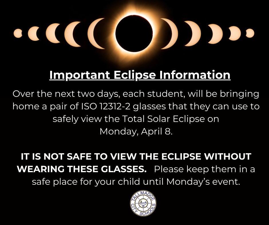 If you would like more information to review with your family on the eclipse or safe viewing practices, please check out this video youtu.be/FtxEYSLFyaw?si… made by NASA astronauts!