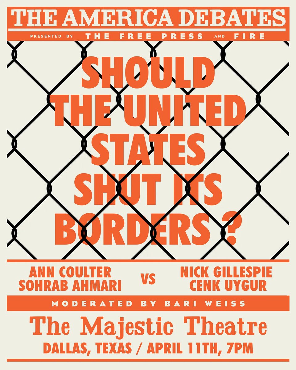 Come out, @reason @TheYoungTurks @compactmag_ fans! On April 11 in #Dallas w @bariweiss @AnnCoulter @cenkuygur & @SohrabAhmari. Use discount code TFP10 for 10% off. @LPTexas @YALiberty @sfliberty @TheFIREorg @TheFP @CatoInstitute @wethefifth axs.com/events/534593/…