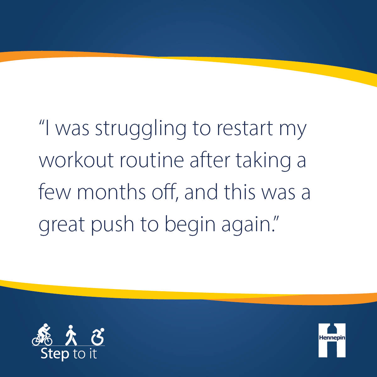 Hennepin's tweet image. Register now for the Hennepin County Step to It Challenge. Whether you are walking pets or starting a new exercise routine, there are so many reasons to #StepToIt! Track your activity May 1-28 for a chance to win Minnesota Twins tickets. steptoit.org