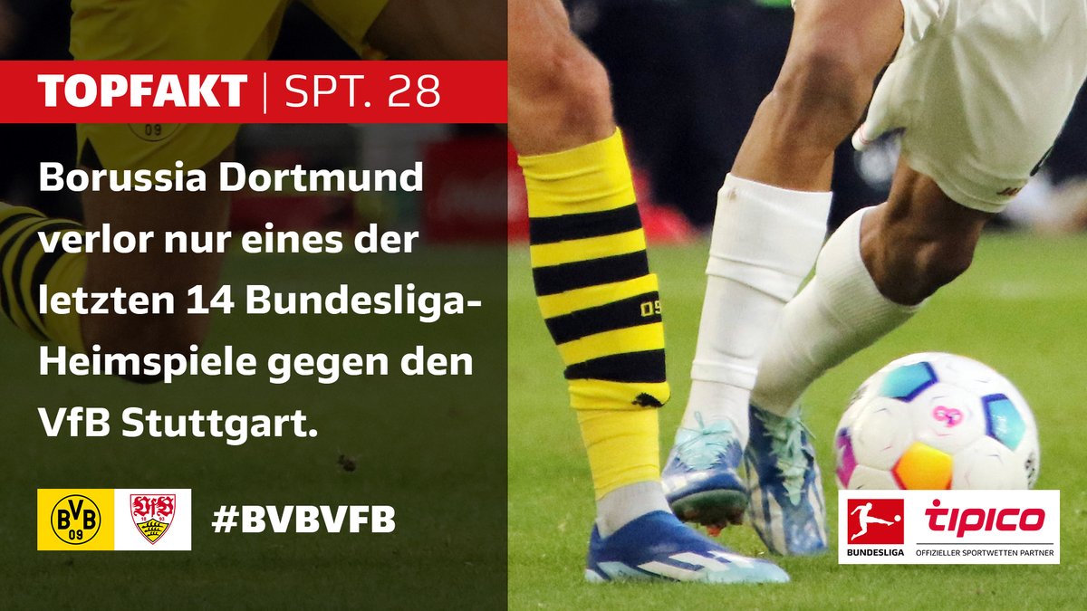💡@tipico_de-#Topfakt: Der VfB Stuttgart (@vfb) liegt Borussia Dortmund (@bvb) im eigenen Stadion. Dürfen die Schwarzgelben auch zum 50. Geburtstag ihres Fußballtempels feiern? 🥳

Die Fakten-Vorschau zum 28. #Bundesliga-Spieltag ➡️ bundesliga.com/de/bundesliga/…