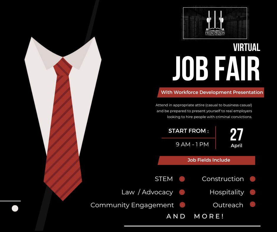 I am thrilled to extend a warm invitation from @prison2pro to our highly-anticipated virtual Job Fair. 

#itsnevertoolate #FromPrisonCellsToPhD #P2P #StanleyAndrisse #STEM #Education