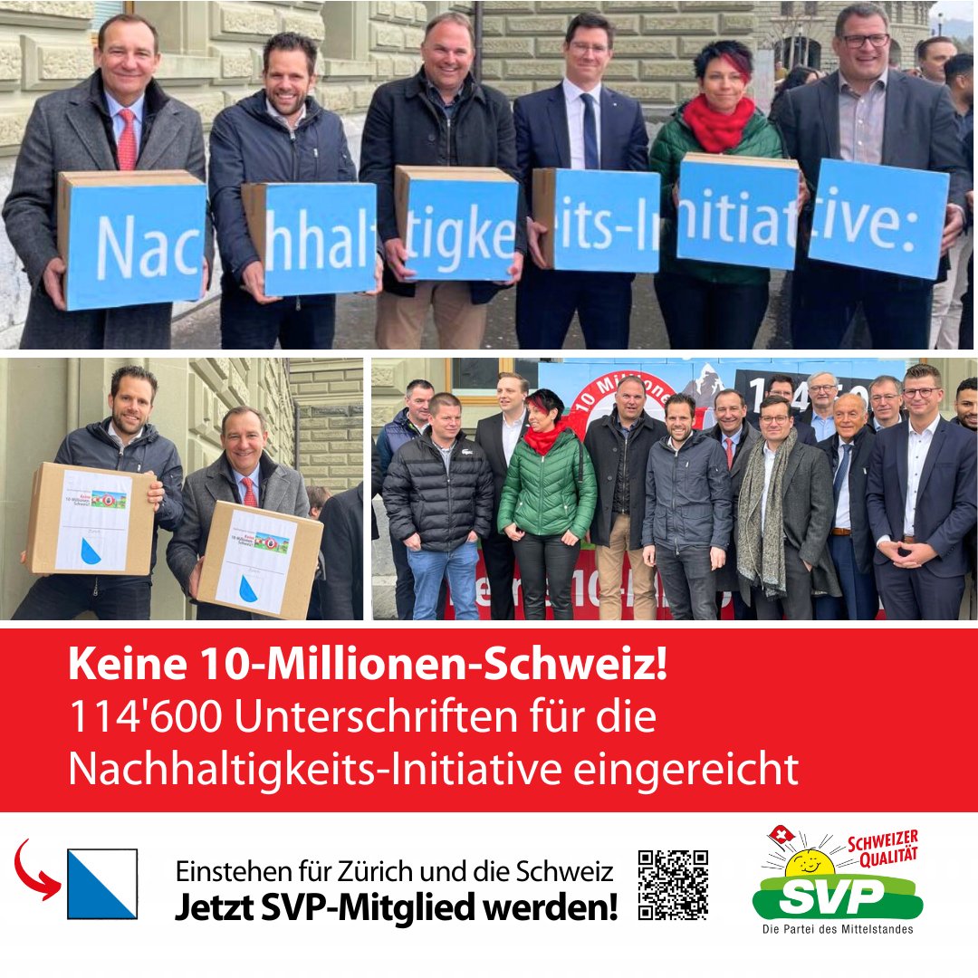 𝟏𝟏𝟒'𝟔𝟎𝟎 𝐔𝐧𝐭𝐞𝐫𝐬𝐜𝐡𝐫𝐢𝐟𝐭𝐞𝐧 𝐠𝐞𝐠𝐞𝐧 𝐝𝐢𝐞 «𝟏𝟎-𝐌𝐢𝐥𝐥𝐢𝐨𝐧𝐞𝐧-𝐒𝐜𝐡𝐰𝐞𝐢𝐳» 𝐞𝐢𝐧𝐠𝐞𝐫𝐞𝐢𝐜𝐡𝐭! Bereits neun Monate nach der Lancierung der Unterschriftensammlung, reicht das Initiativ-Komitee der eidg. Volksinitiative «Keine 10-Millionen-Schweiz!…